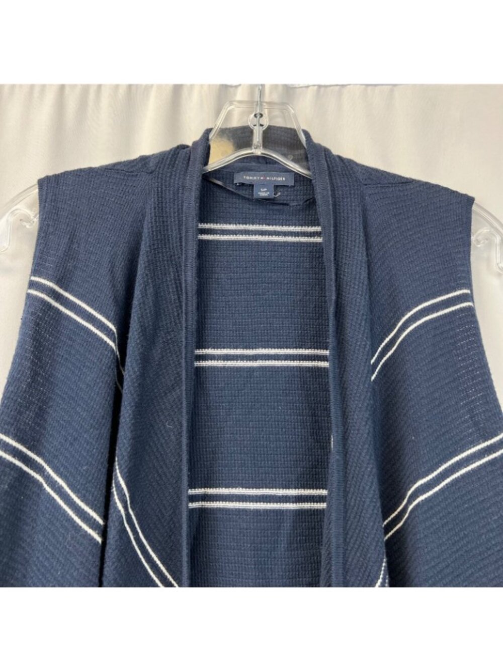 Tommy Hilfiger Womens Knit Sleeveless Cardigan Open Front Navy/White Size S/P - Picture 3 of 8